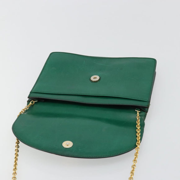 CELINE Chain Shoulder Bag Leather Green Gold Auth 177238A