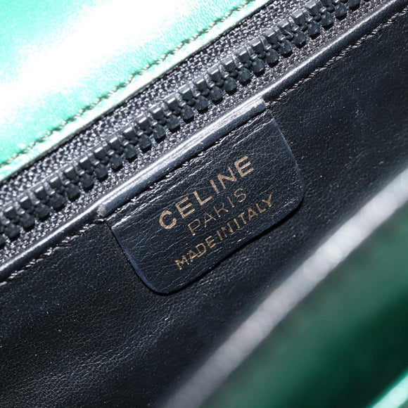 CELINE Chain Shoulder Bag Leather Green Gold Auth 177238A