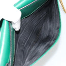 CELINE Chain Shoulder Bag Leather Green Gold Auth 177238A-23