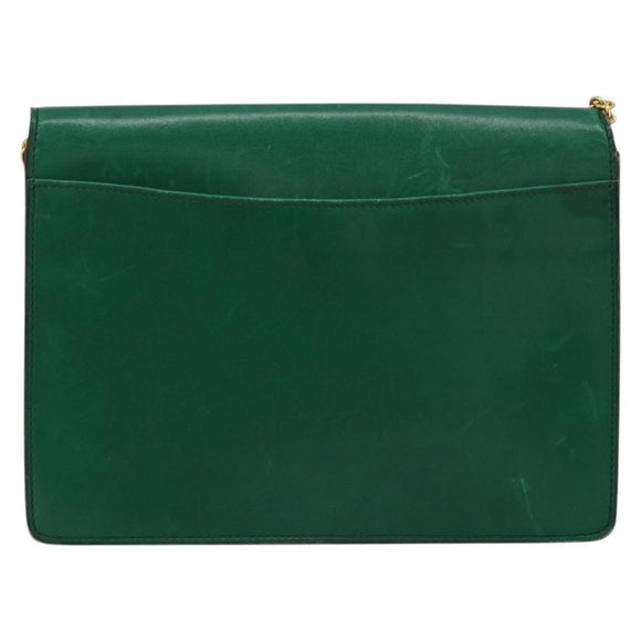 CELINE Chain Shoulder Bag Leather Green Gold Auth 177238A