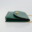 CELINE Chain Shoulder Bag Leather Green Gold Auth 177238A-3