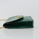 CELINE Chain Shoulder Bag Leather Green Gold Auth 177238A-4