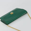 CELINE Chain Shoulder Bag Leather Green Gold Auth 177238A-6