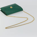 CELINE Chain Shoulder Bag Leather Green Gold Auth 177238A-7