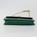 CELINE Chain Shoulder Bag Leather Green Gold Auth 177238A-5