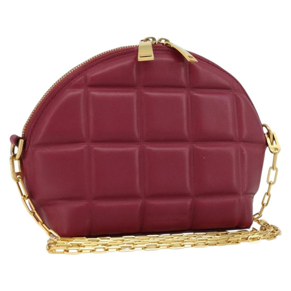 BOTTEGA VENETA Padded Half Moon Chain Bag Leer Bordeaux Goud Origineel 177240A