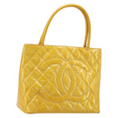 CHANEL Standard Tote Bag Patent leather Yellow CC Auth 177242-1