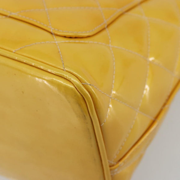 CHANEL Standard Tote Bag Patent leather Yellow CC Auth 177242