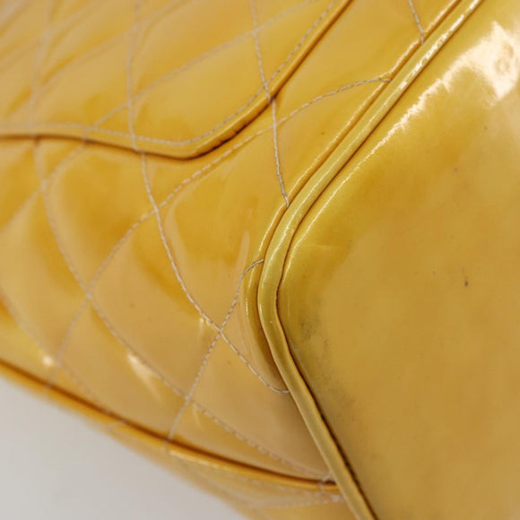 CHANEL Standard Tote Bag Patent leather Yellow CC Auth 177242