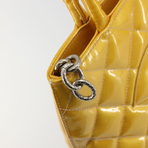 CHANEL Standard Tote Bag Patent leather Yellow CC Auth 177242
