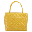 CHANEL Standard Tote Bag Patent leather Yellow CC Auth 177242-2