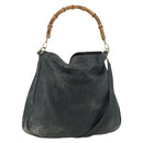 GUCCI Bamboo Shoulder Bag Leather 2way Black Gold Auth 177243-1