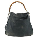 GUCCI Bamboo Shoulder Bag Leather 2way Black Gold Auth 177243-2