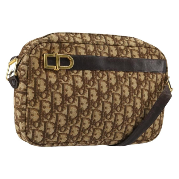 Christian Dior Trotter Canvas Shoulder Bag Brown Gold Auth 177248A