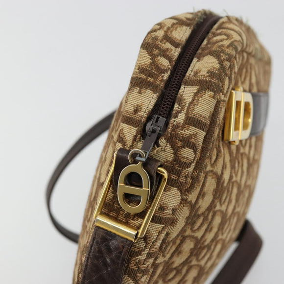 Christian Dior Trotter Canvas Shoulder Bag Brown Gold Auth 177248A