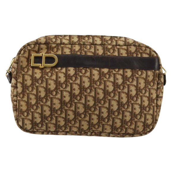 Christian Dior Trotter Canvas Shoulder Bag Brown Gold Auth 177248A