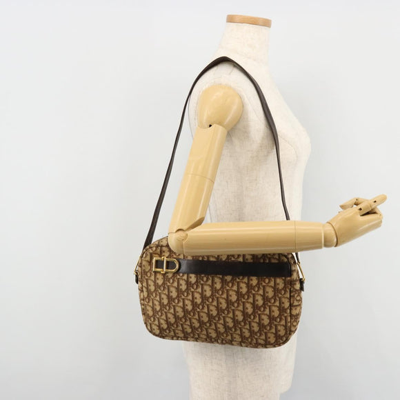 Christian Dior Trotter Canvas Shoulder Bag Brown Gold Auth 177248A