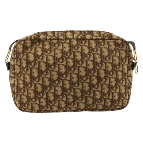Christian Dior Trotter Canvas Shoulder Bag Brown Gold Auth 177248A