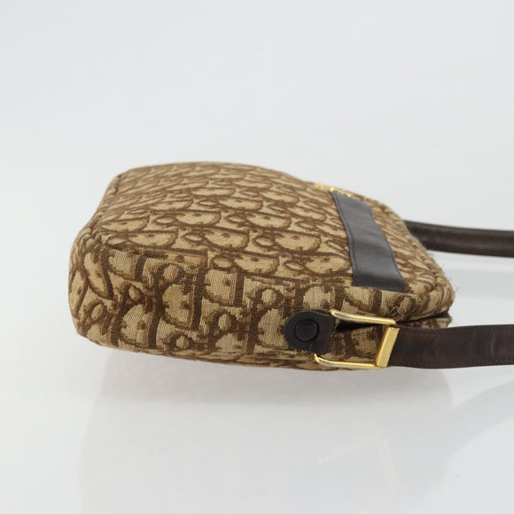Christian Dior Trotter Canvas Shoulder Bag Brown Gold Auth 177248A