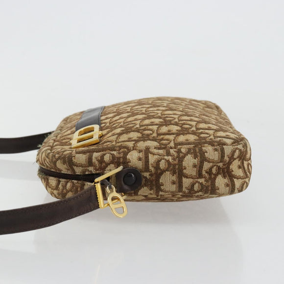 Christian Dior Trotter Canvas Shoulder Bag Brown Gold Auth 177248A