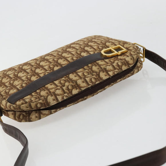 Christian Dior Trotter Canvas Shoulder Bag Brown Gold Auth 177248A
