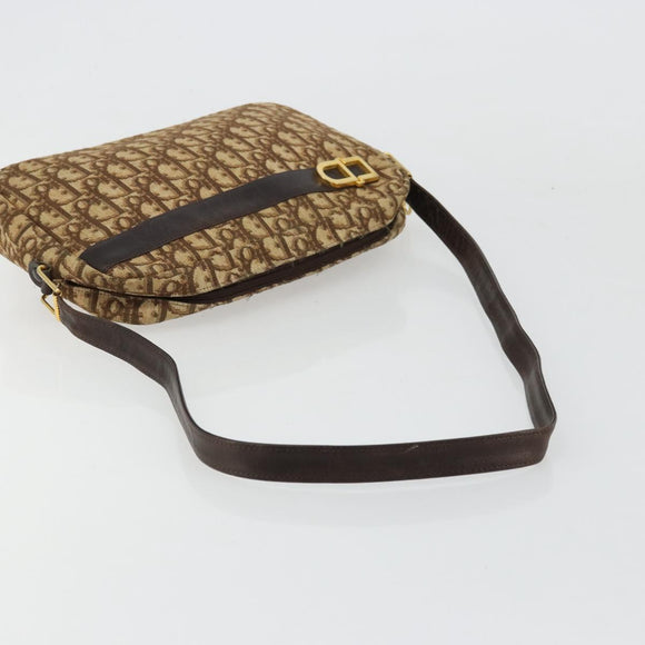 Christian Dior Trotter Canvas Shoulder Bag Brown Gold Auth 177248A