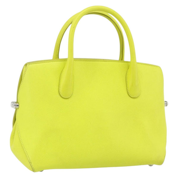 Christian Dior Open Bar Hand Bag Leather Yellow Silver Auth 177259A