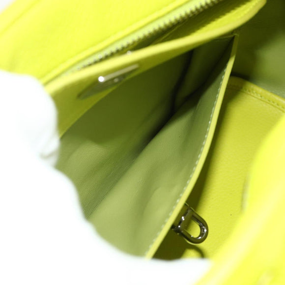 Christian Dior Open Bar Hand Bag Leather Yellow Silver Auth 177259A