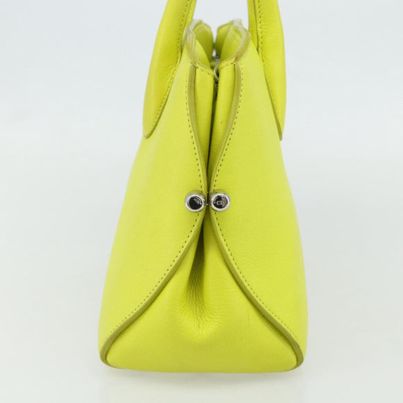 Christian Dior Open Bar Hand Bag Leather Yellow Silver Auth 177259A
