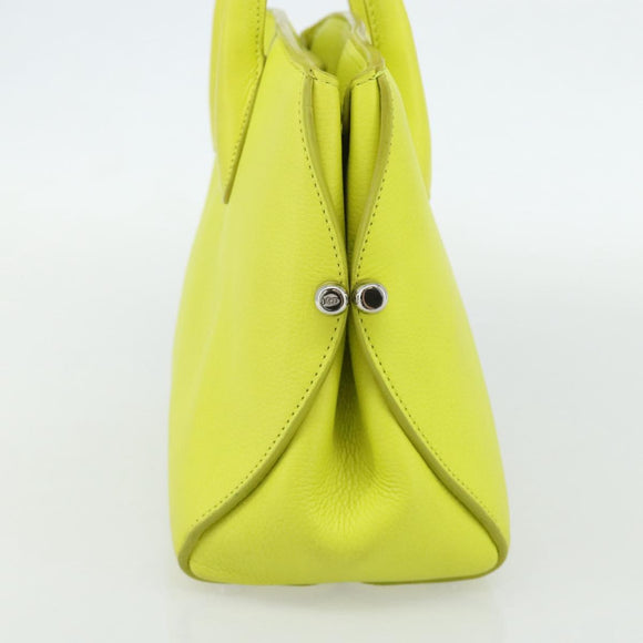 Christian Dior Open Bar Hand Bag Leather Yellow Silver Auth 177259A