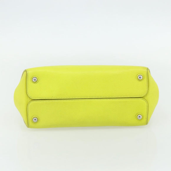 Christian Dior Open Bar Hand Bag Leather Yellow Silver Auth 177259A