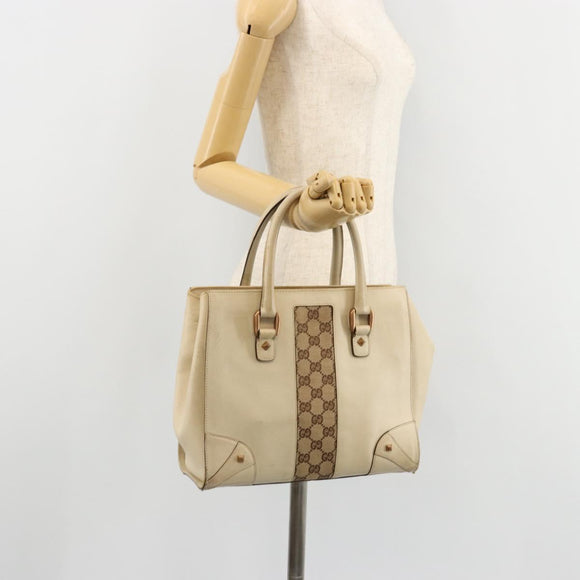 GUCCI GG Canvas Hand Bag Leather Beige Gold 120895 Auth 177265