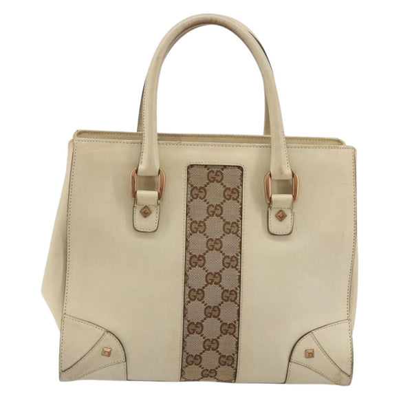 GUCCI GG Canvas Hand Bag Leather Beige Gold 120895 Auth 177265