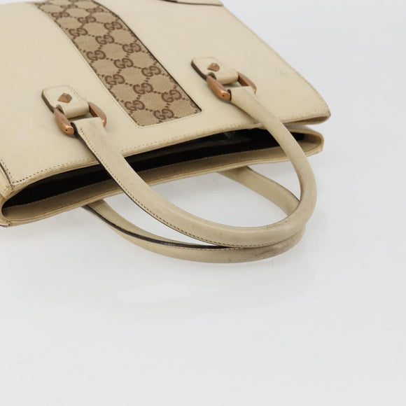 GUCCI GG Canvas Hand Bag Leather Beige Gold 120895 Auth 177265