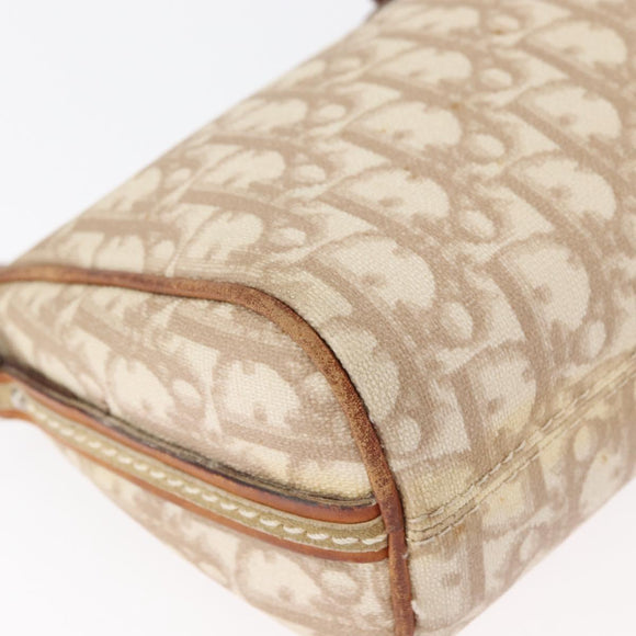 Christian Dior Trotter Canvas Romantic Schoudertas PVC Beige Zilver Auth 177266
