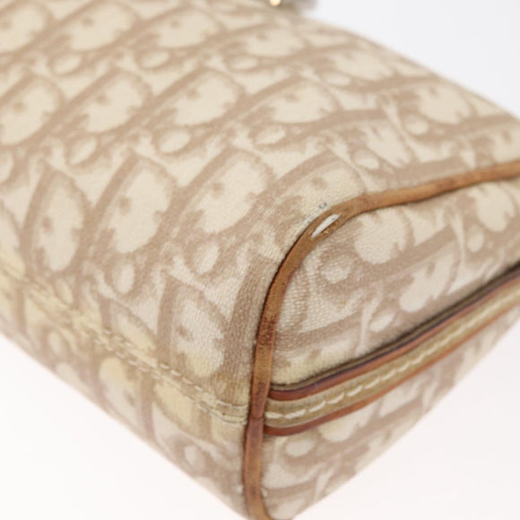 Christian Dior Trotter Canvas Romantic Schoudertas PVC Beige Zilver Auth 177266