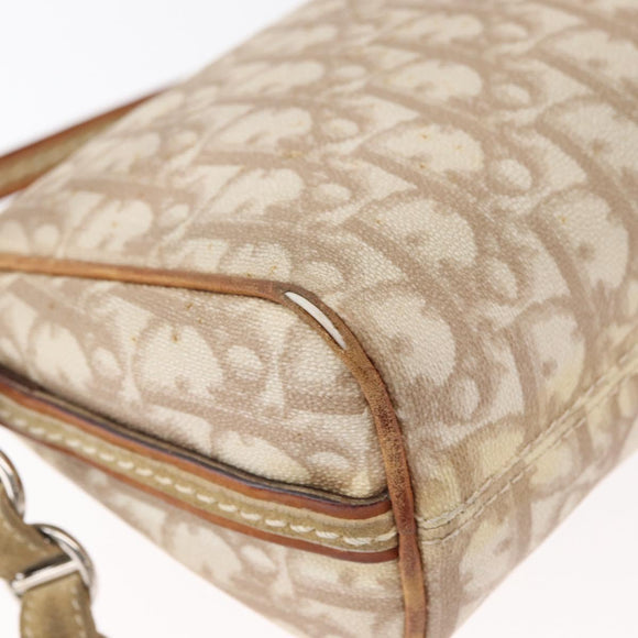 Christian Dior Trotter Canvas Romantic Schoudertas PVC Beige Zilver Auth 177266