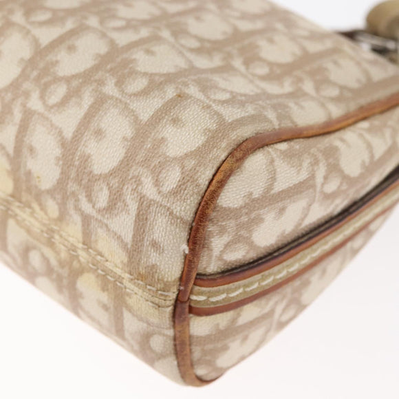 Christian Dior Trotter Canvas Romantic Schoudertas PVC Beige Zilver Auth 177266