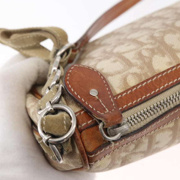 Christian Dior Trotter Canvas Romantic Schoudertas PVC Beige Zilver Auth 177266