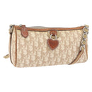 Christian Dior Trotter Canvas Romantic Schoudertas PVC Beige Zilver Auth 177266-1