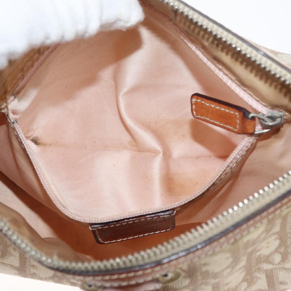 Christian Dior Trotter Canvas Romantic Schoudertas PVC Beige Zilver Auth 177266