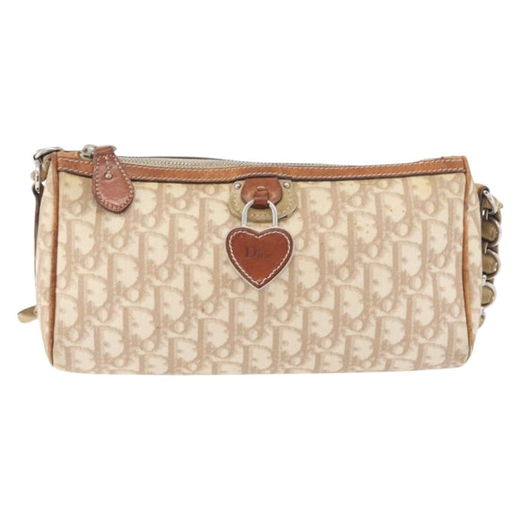 Christian Dior Trotter Canvas Romantic Schoudertas PVC Beige Zilver Auth 177266