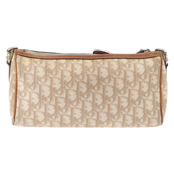 Christian Dior Trotter Canvas Romantic Schoudertas PVC Beige Zilver Auth 177266