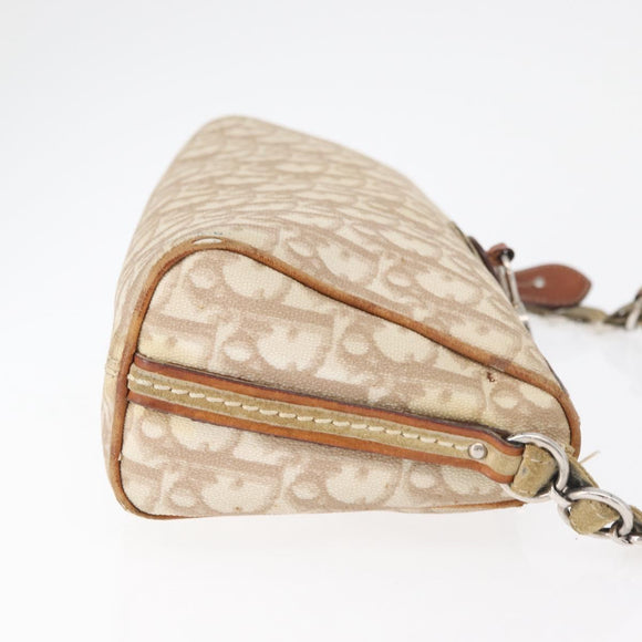 Christian Dior Trotter Canvas Romantic Schoudertas PVC Beige Zilver Auth 177266