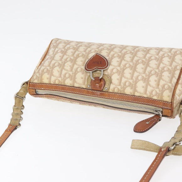 Christian Dior Trotter Canvas Romantic Schoudertas PVC Beige Zilver Auth 177266