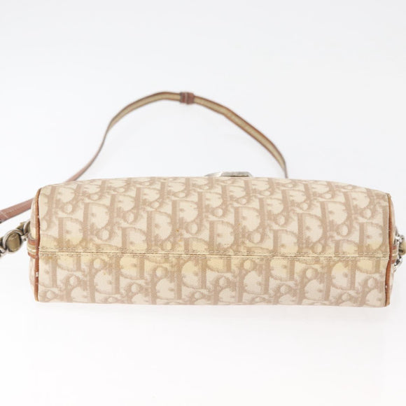 Christian Dior Trotter Canvas Romantic Schoudertas PVC Beige Zilver Auth 177266