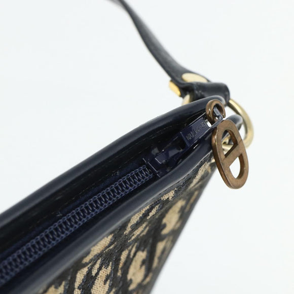 Christian Dior Trotter Canvas Shoulder Bag Navy Gold Auth 177267A