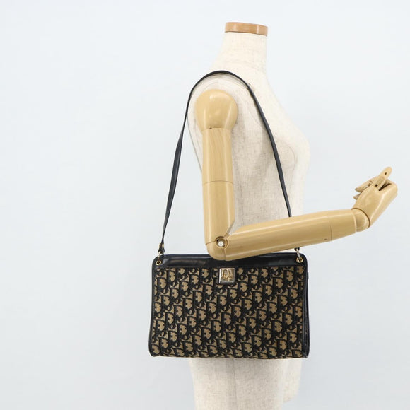Christian Dior Trotter Canvas Shoulder Bag Navy Gold Auth 177267A