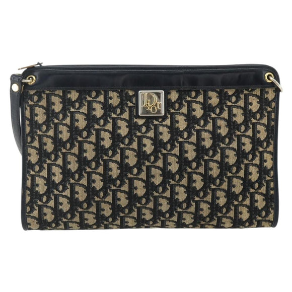 Christian Dior Trotter Canvas Shoulder Bag Navy Gold Auth 177267A