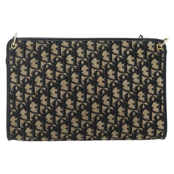 Christian Dior Trotter Canvas Shoulder Bag Navy Gold Auth 177267A